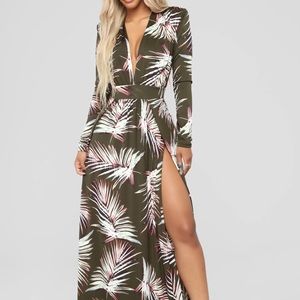 Fashion Nova Olive Leaf Maxi Dress